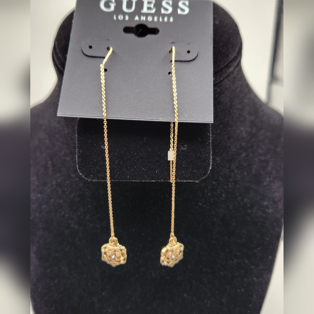 Guess Gold Tone Rose Drop with Crystal Earrings
